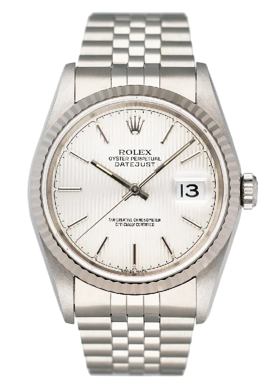 Rolex Datejust 16234 Silver Linen Dial Mens Watch Box Papers