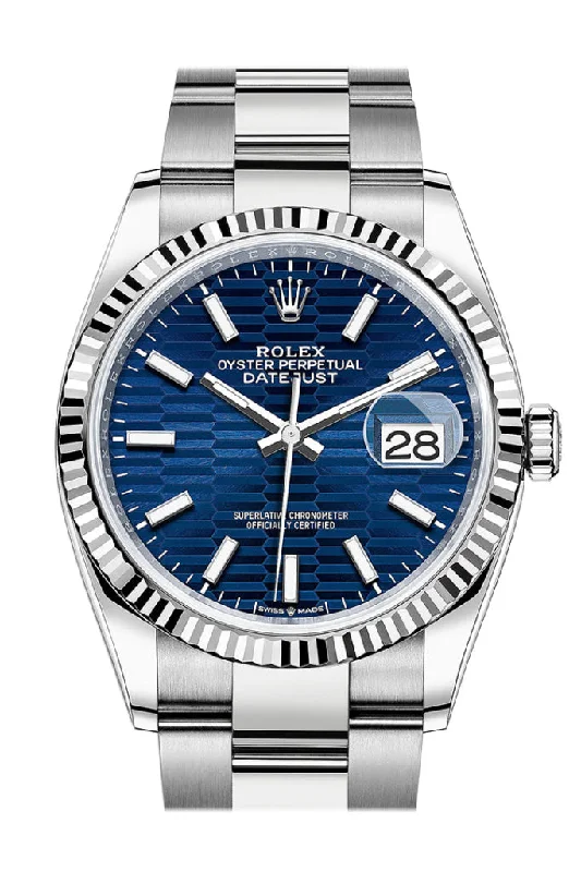 Rolex Datejust 36 Bright Blue Fluted Motif Dial Fluted Watch 126234