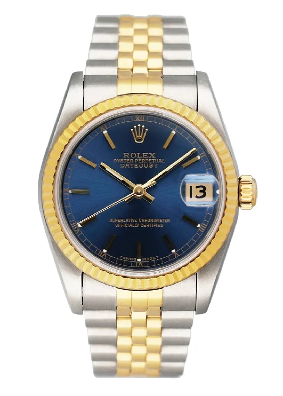 Rolex Datejust 68273 Midsize Blue Dial Ladies Watch Box Papers