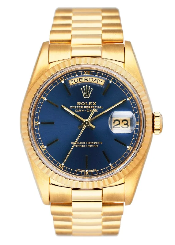 Rolex Day Date 18238 Blue Dial 18K Yellow Gold Mens Watch