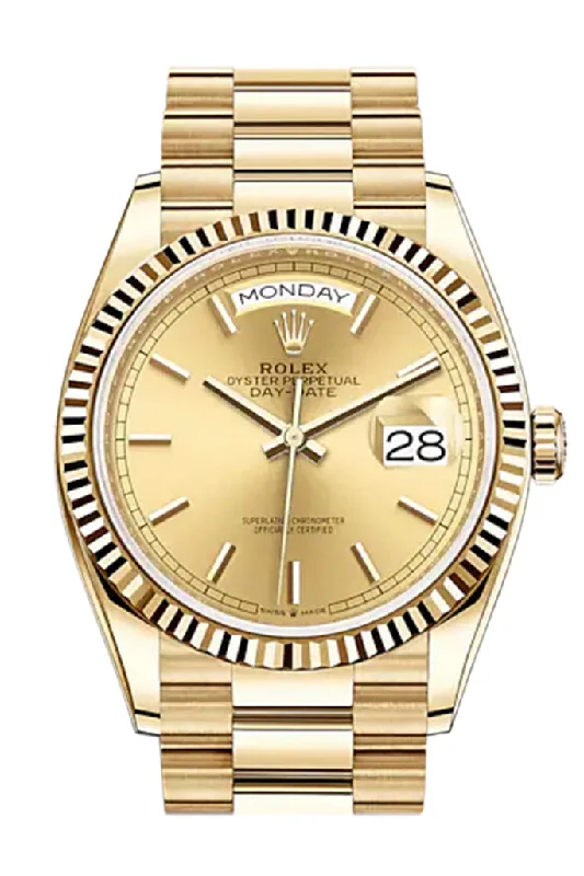 ROLEX Day-Date 36 Champagne Index Dial 18K Yellow Gold Watch 128238