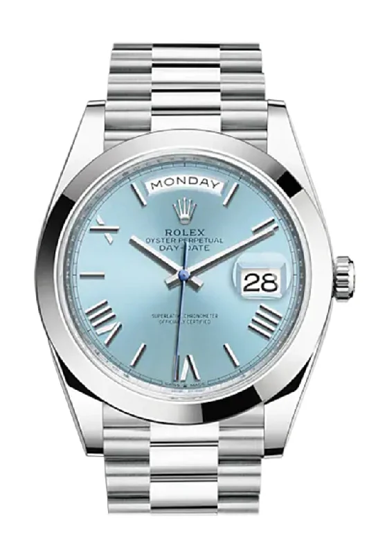 Rolex Day-Date 40 Ice blue Dial Roman Dome Bezel Platinum President Automatic Men's Watch 228206 DC