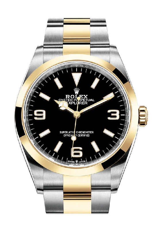 Rolex Explorer I 36 Black Dial Yellow Gold Stainless Steel Men's Watch 124273