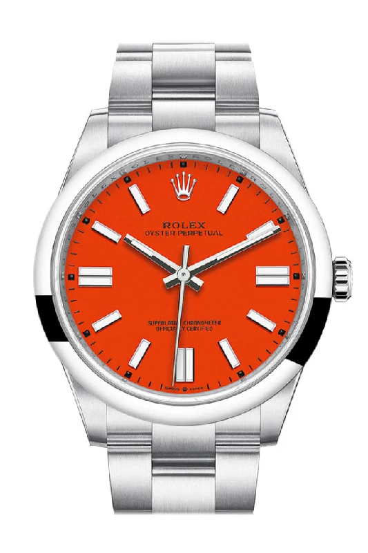 Rolex Oyster Perpetual 41 Coral Red Dial Oyster Bracelet Watch 124300 DC