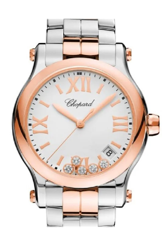 Chopard Happy Sport 36mm Quartz 18k Rose Gold Stainless Steel And Diamonds Watch 278582-6002