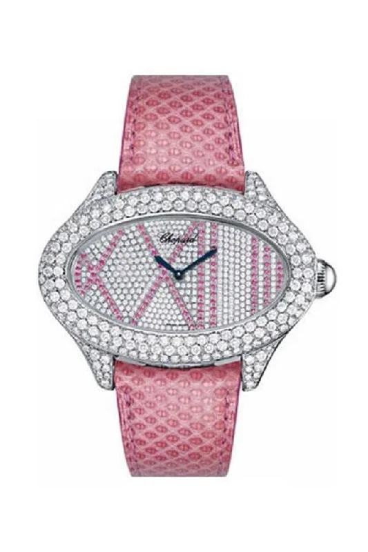 Chopard Montres Dame Cat Eye Diamond Dial Pink Lizard Skin Ladies Quartz Watch137146-1004