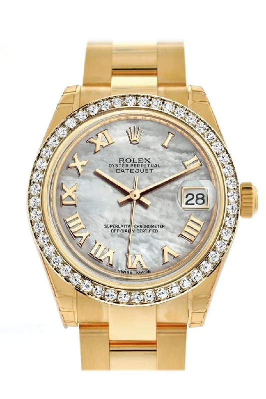 Rolex Datejust 31 White Mother of Pearl Roman Dial Diamond Bezel 18K Yellow Gold Ladies Watch 178288 Pre-owned