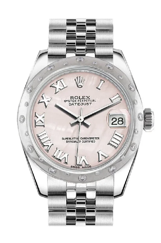 Rolex Datejust 31 Pink Mother of Pearl Roman Dial Dome set with Diamonds Bezel Jubilee Ladies Watch 178344 Pre-owned