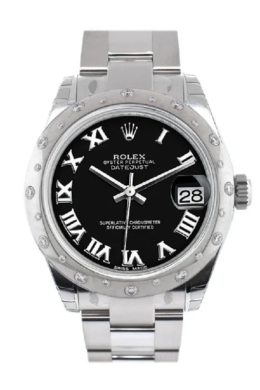 Rolex Datejust 31 Black Roman Dial Dome set with Diamonds Bezel Ladies Watch 178344 Pre-owned