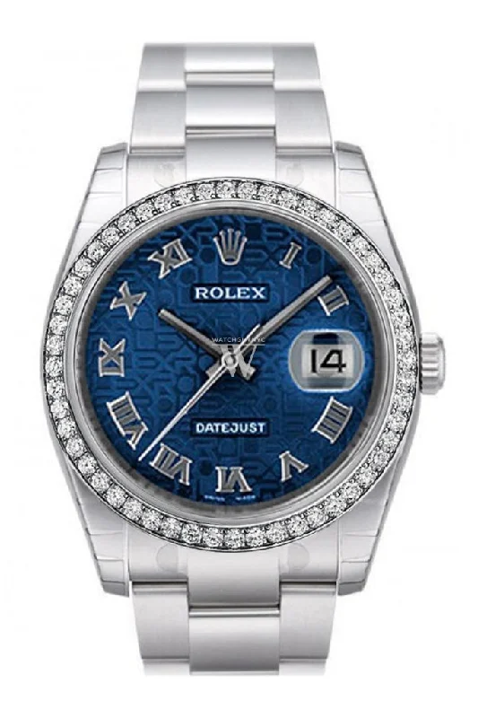 Custom Diamond Bezel Rolex Datejust 36 Blue Jubilee Dial Stainless Steel Jubilee Men's Watch 116200 Pre-owned