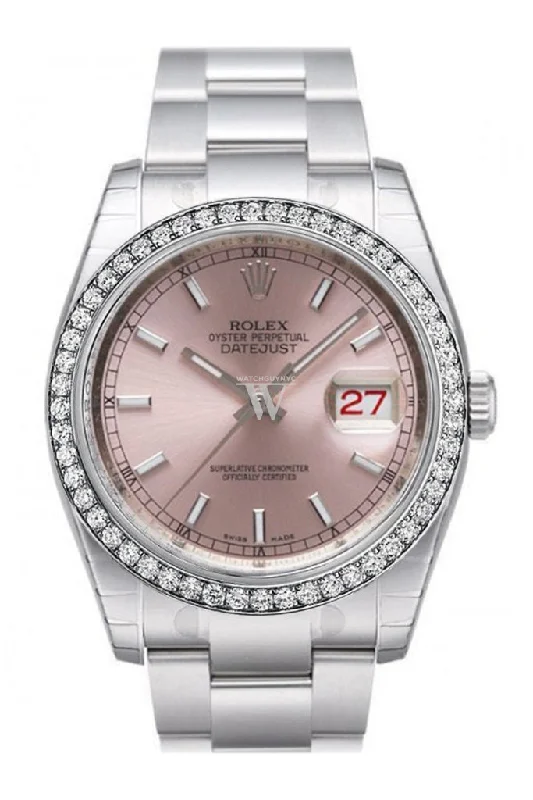 Custom Diamond Bezel Rolex Datejust 36 Pink Dial Stainless Steel Jubilee Bracelet Men's Watch 116200 Pre-owned