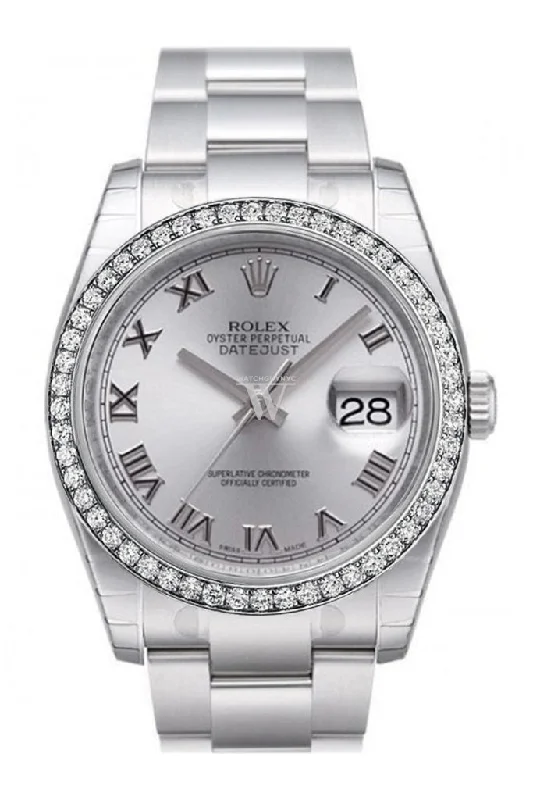 Custom Diamond Bezel Rolex Datejust 36 Rhodium Dial Stainless Steel Jubilee Men's Watch 116200 Pre-owned