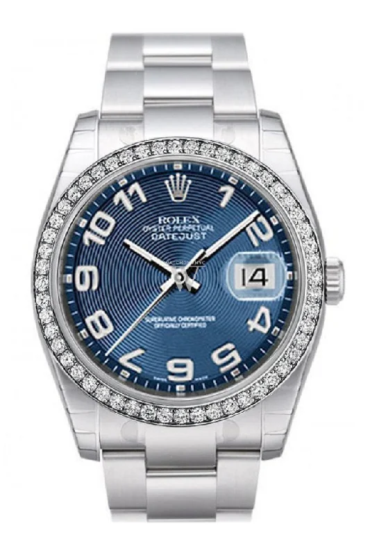 Custom Diamond Bezel Rolex Datejust 36 Blue Concentric Dial Stainless Steel Jubilee Men's Watch 116200 Pre-owned