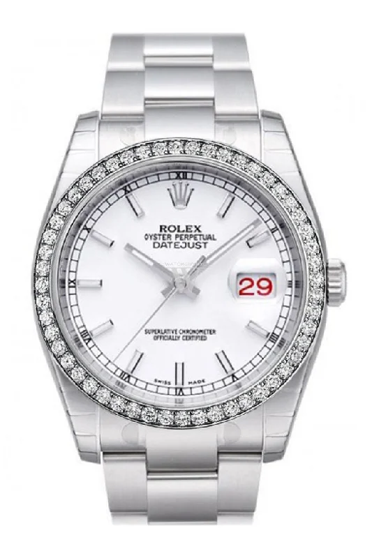 Custom Diamond Bezel Rolex Datejust 36 White Dial Stainless Steel Jubilee Bracelet Men's Watch 116200 Pre-owned