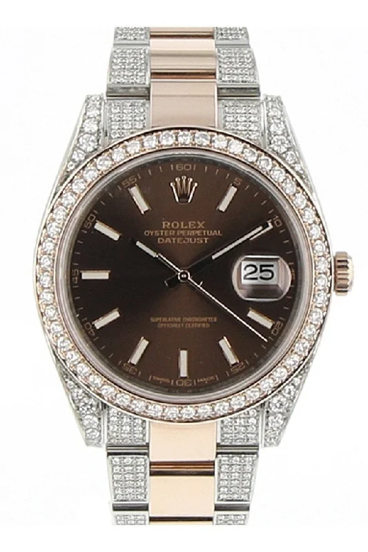 Custom Diamond Rolex Datejust 41 Chocolate Roman Dial Mens Watch 126331