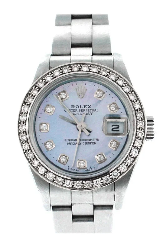 Rolex Custom Datejust 26 Blue Mother of Pearl Diamond Dial Diamond Bezel Men's Watch 179160 Pre-owned