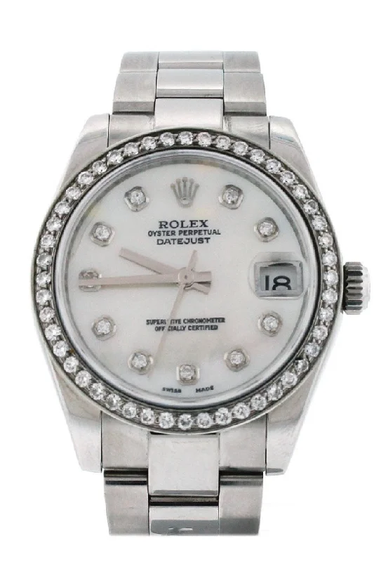 Rolex Custom Datejust 31 Mother of Pearl Diamond Dial Diamond Bezel Men's Watch 178240 Pre-owned