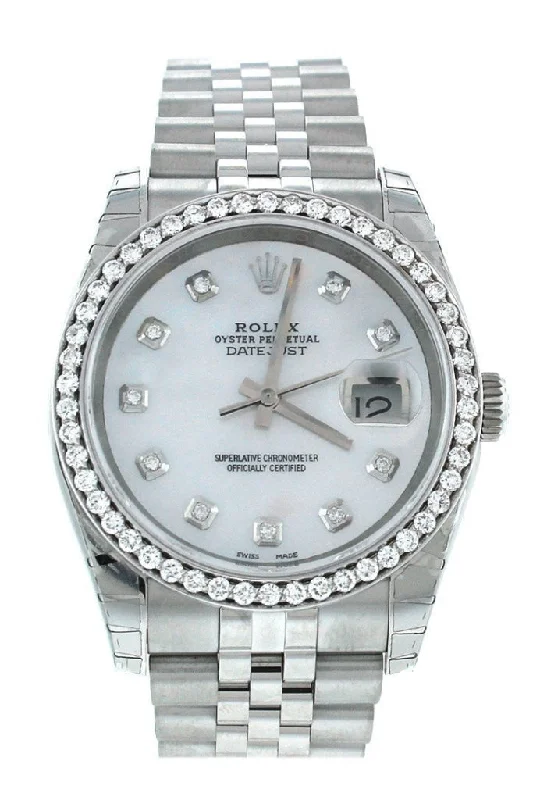 Rolex Custom Datejust 36 Mother of Pearl Diamond Dial Diamond Bezel Men's Watch 116200 Pre-owned