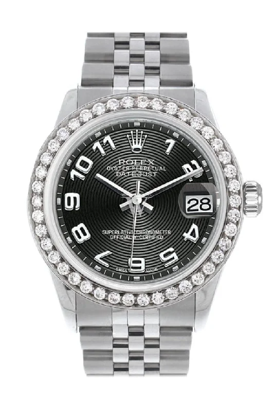 Rolex Custom Diamond Bezel Datejust 31 Black Concentric Dial Jubilee Ladies Watch 178240 Pre-owned