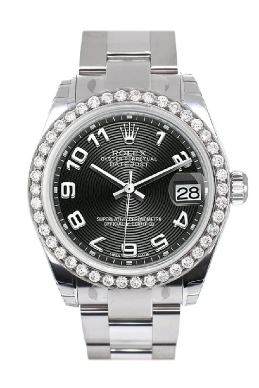 Rolex Custom Diamond Bezel Datejust 31 Black Concentric Dial Oyster Ladies Watch 178240 Pre-owned