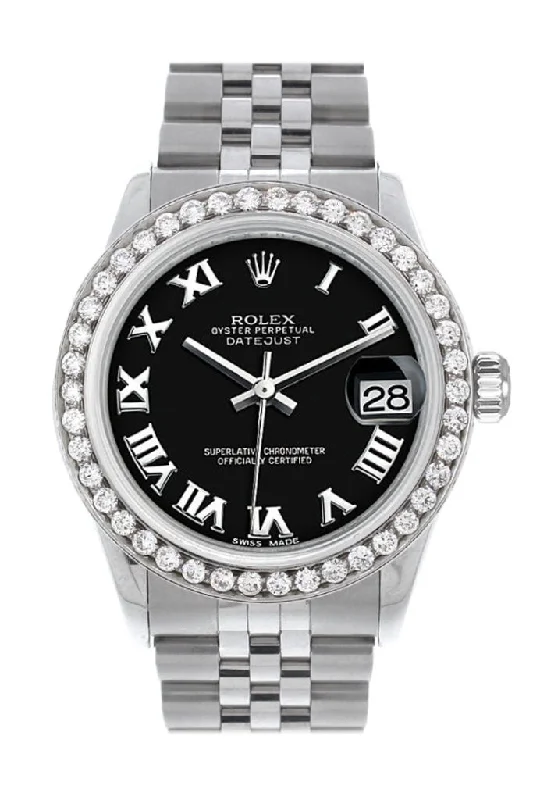 Rolex Custom Diamond Bezel Datejust 31 Black Roman Dial Jubilee Ladies Watch 178240 Pre-owned