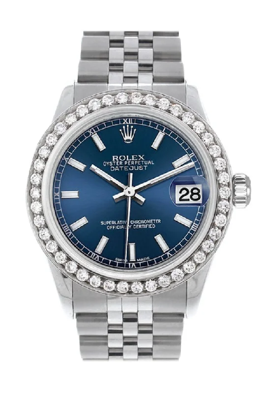 Rolex Custom Diamond Bezel Datejust 31 Blue Dial Jubilee Ladies Watch 178240 Pre-owned