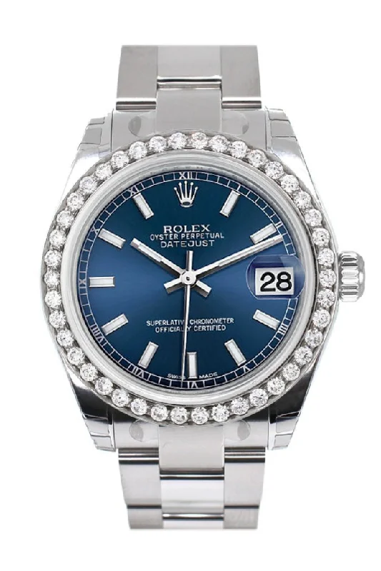 Rolex Custom Diamond Bezel Datejust 31 Blue Dial Oyster Ladies Watch 178240 Pre-owned