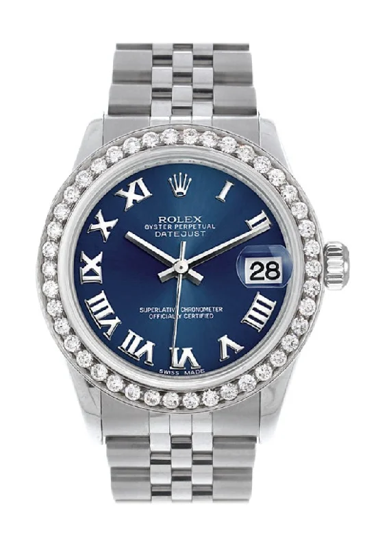 Rolex Custom Diamond Bezel Datejust 31 Blue Roman Dial Jubilee Ladies Watch 178240 Pre-owned