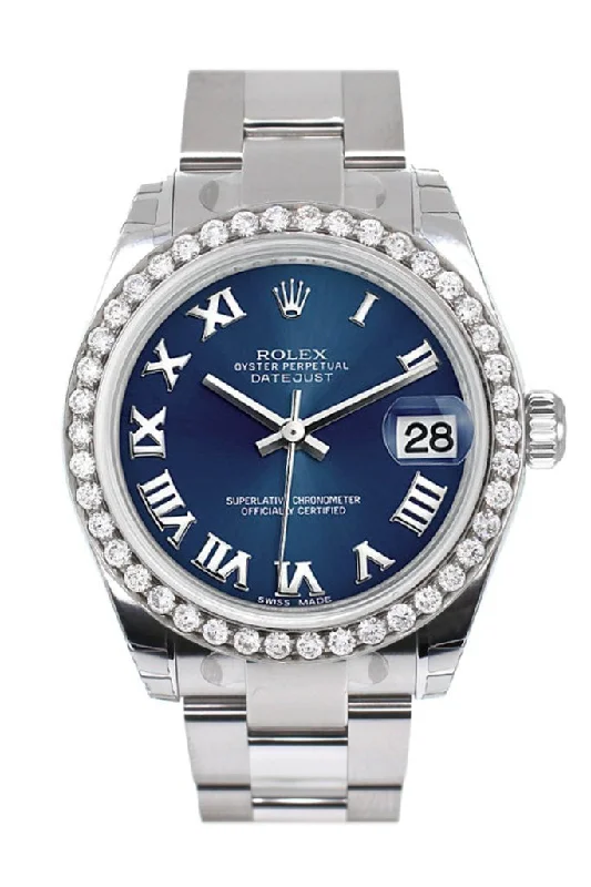 Rolex Custom Diamond Bezel Datejust 31 Blue Roman Dial Oyster Ladies Watch 178240 Pre-owned