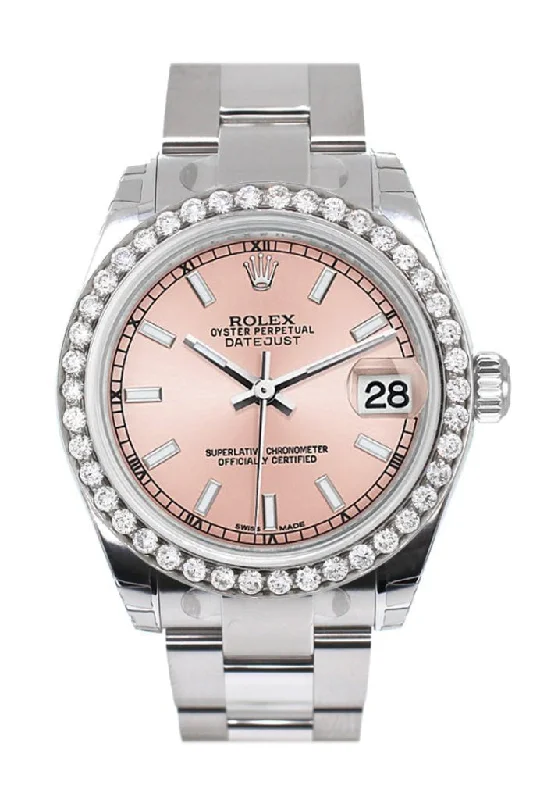 Rolex Custom Diamond Bezel Datejust 31 Pink Dial Oyster Ladies Watch 178240 Pre-owned