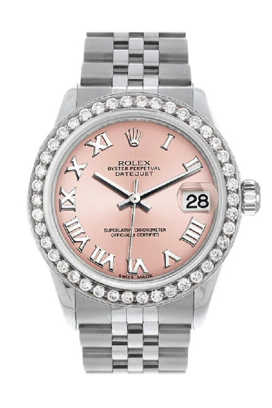 Rolex Custom Diamond Bezel Datejust 31 Pink Roman Dial Jubilee Ladies Watch 178240 Pre-owned