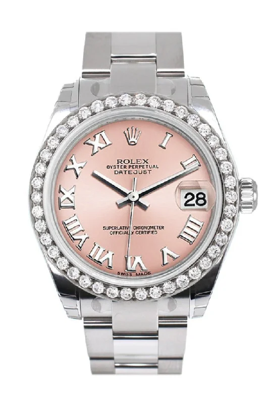 Rolex Custom Diamond Bezel Datejust 31 Pink Roman Dial Oyster Ladies Watch 178240 Pre-owned