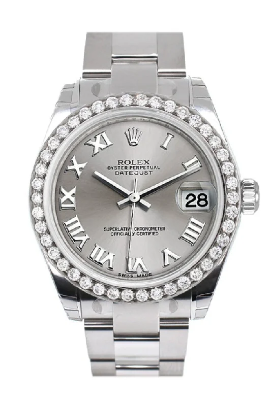 Rolex Custom Diamond Bezel Datejust 31 Rhodium Dial Oyster Ladies Watch 178240 Pre-owned