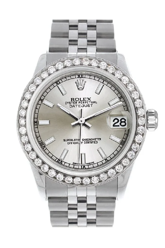 Rolex Custom Diamond Bezel Datejust 31 Silver Dial Jubilee Ladies Watch 178240 Pre-owned