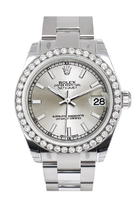 Rolex Custom Diamond Bezel Datejust 31 Silver Dial Oyster Ladies Watch 178240 Pre-owned