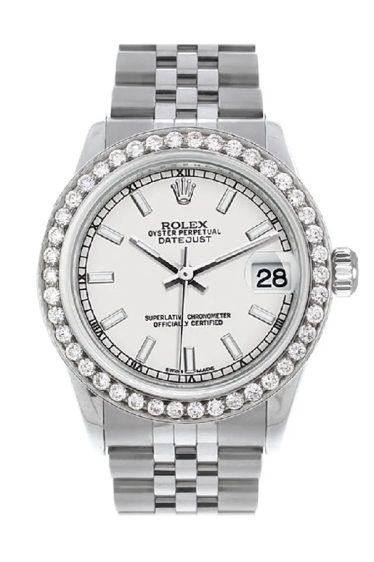 Rolex Custom Diamond Bezel Datejust 31 White Dial Jubilee Ladies Watch 178240 Pre-owned