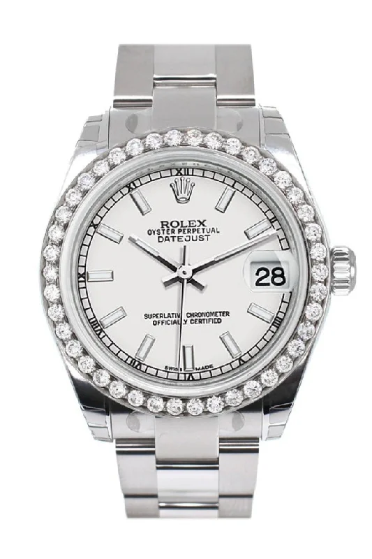 Rolex Custom Diamond Bezel Datejust 31 White Dial Oyster Ladies Watch 178240 Pre-owned