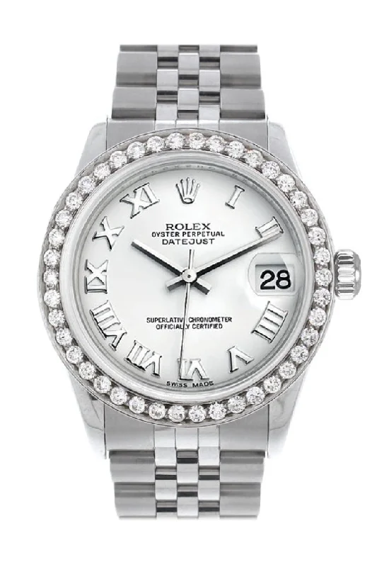 Rolex Custom Diamond Bezel Datejust 31 White Roman Dial Jubilee Ladies Watch 178240 Pre-owned