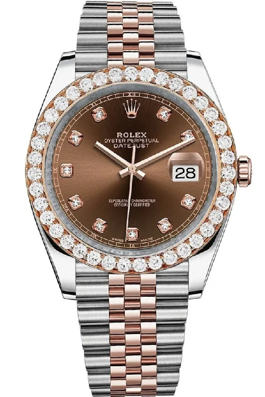 Rolex Custom Diamond Bezel Datejust 41mm Chocolate set with Diamond Dial Two Tone Jubilee Men's Watch 126331