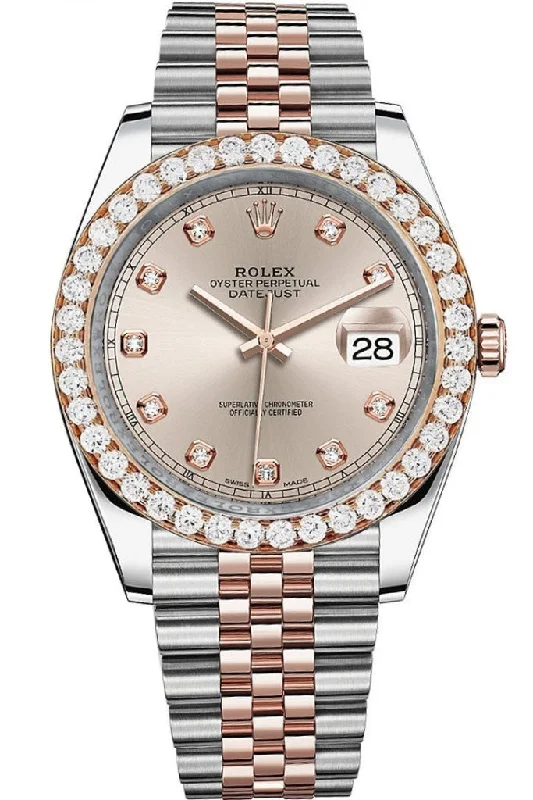 Rolex Custom Diamond Bezel Datejust 41mm Sundust set with Diamond Dial Two Tone Jubilee Men's Watch 126331