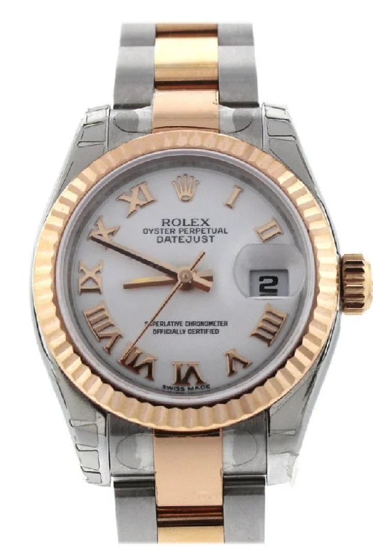 Rolex Datejust 26 White Roman Dial Rose Gold Ladies Watch 179171 Pre-owned