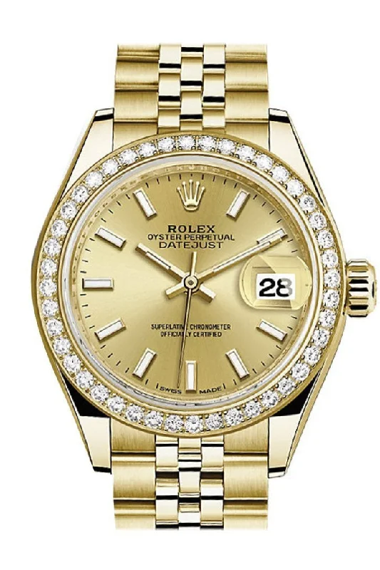 Rolex Datejust 28 Champagne Dial Diamond Bezel Jubilee Ladies Watch 279138RBR NP