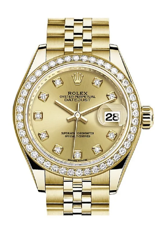 Rolex Datejust 28 Champagne Diamond Dial Diamond Bezel Jubilee Ladies Watch 279138RBR NP