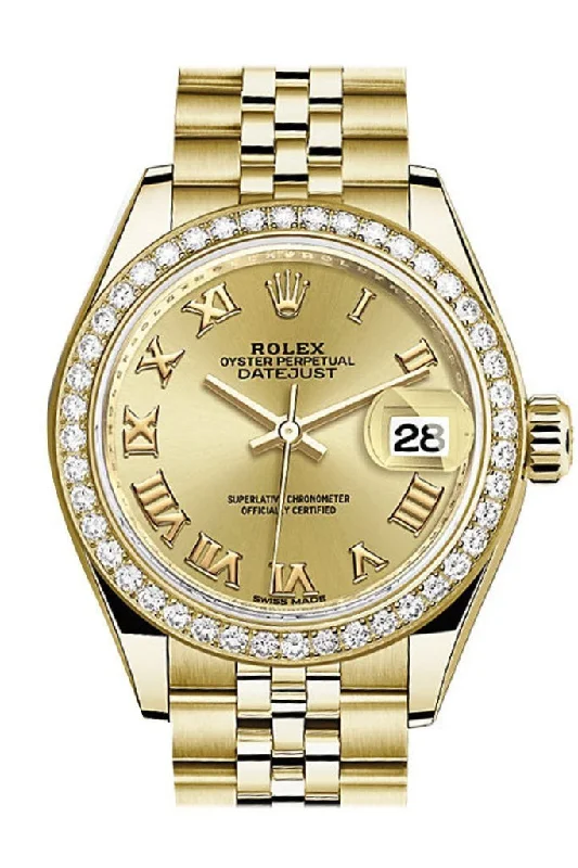 Rolex Datejust 28 Champagne Roman Dial Diamond Bezel Jubilee Ladies Watch 279138RBR NP