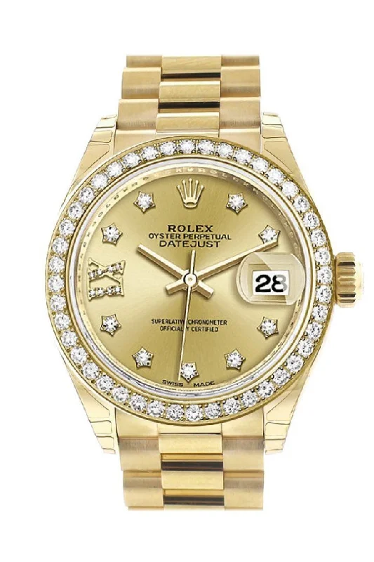 Rolex Datejust 28 Champagne Star Diamond Dial Diamond Bezel President Ladies Watch 279138RBR