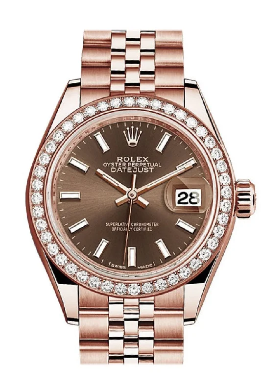 Rolex Datejust 28 Chocolate Dial Diamond Bezel  Rose Gold Jubilee Ladies Watch 279135RBR NP