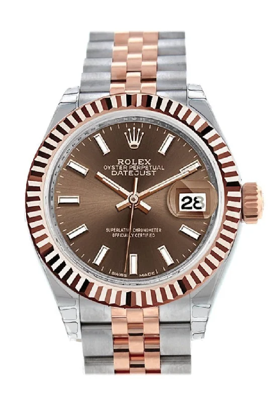 Rolex Datejust 28 Chocolate Dial Fluted Bezel Jubilee Ladies Watch 279171 NP