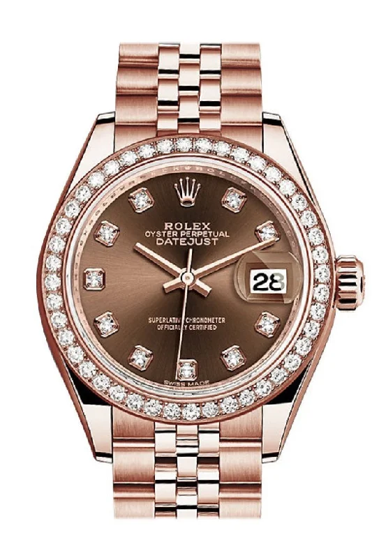 Rolex Datejust 28 Chocolate Diamond Dial Diamond Bezel Rose Gold Jubilee Ladies Watch 279135RBR 279135 NP