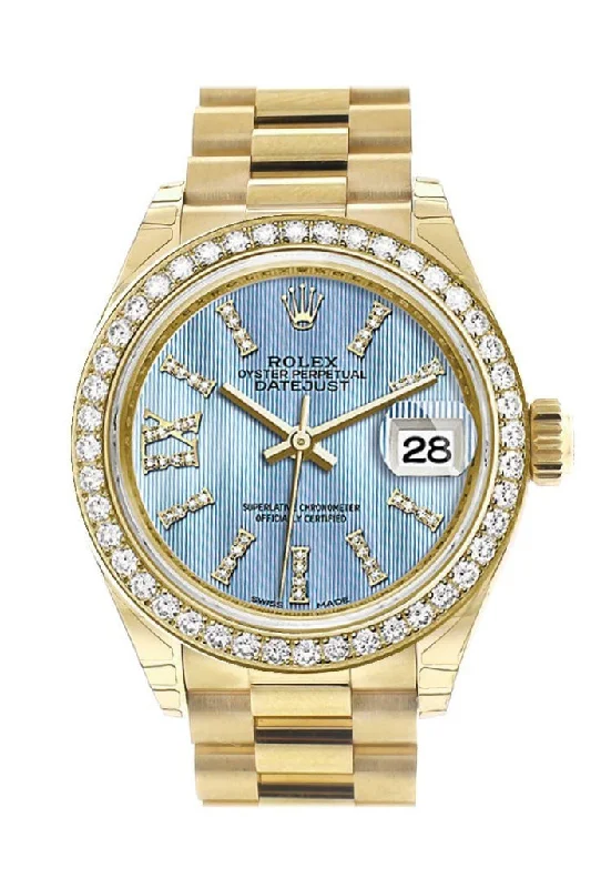 Rolex Datejust 28 Cornlower blue Roman Diamond Dial Diamond Bezel President Ladies Watch 279138RBR 279138 NP