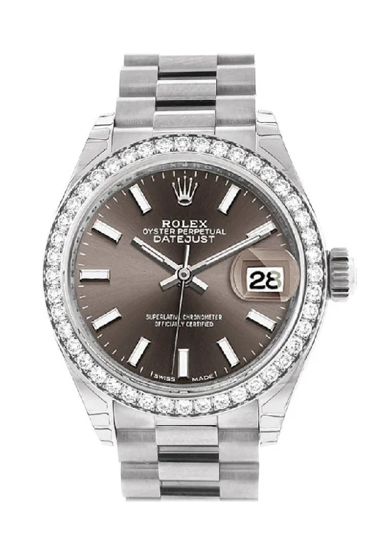 Rolex Datejust 28 Dark Grey Dial Diamond Bezel President Ladies Watch 279136RBR 279136 NP